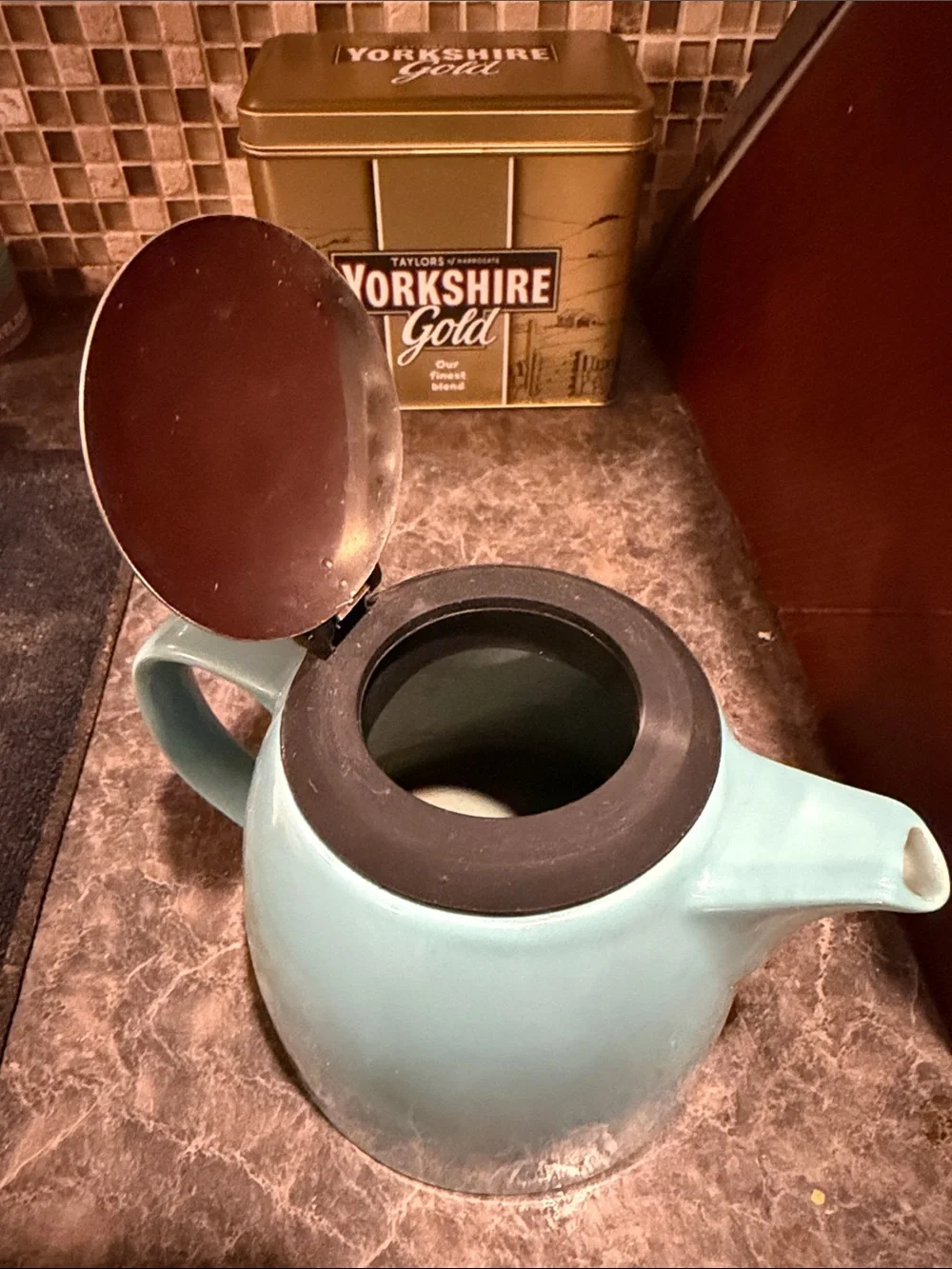 Vintage Turquoise Bell Ceramic Teapot with Stainless Steel Infuser
